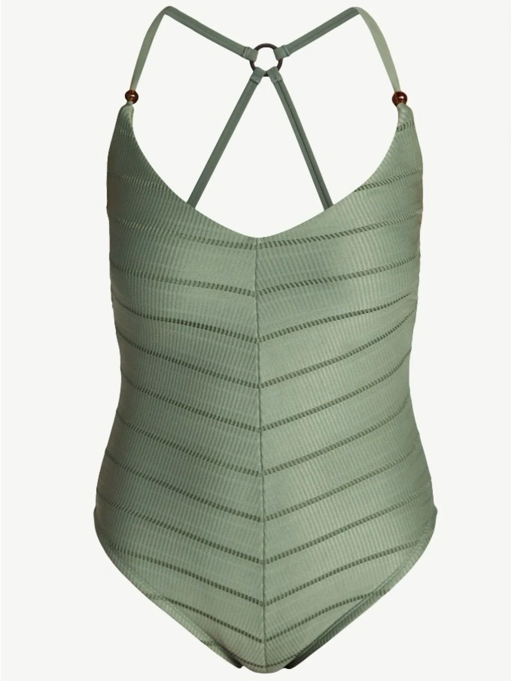 Time and Tru Sage Green Ribbed One-Piece Swimsuit